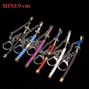 9CM One Piece Keychain With Anti-Lost Chain Metal Model Zoro Alloy Pendant Key Holders Gift Toy For Kids
