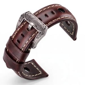 Vintage Top Grain Oil Wax Leather Watch Strap 20mm 22mm 24mm Dark Brown Heavy Duty Cowhide Watchband Pin Buckle Men Accessories