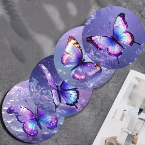 4 butterfly printed coasters suitable for daily family party decoration office non-slip wooden coasters holiday gifts