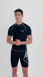 『SPRAY』2024 Mens Swimsuit Set Hot Spring Mens Youth Adult Split Quick Drying Slim Fit Swimsuit Swimming suit mens split two-piece suit mens sunscreen short-sleeved surfing snorkeling suit large size beach mens swimming trunks 男士泳衣