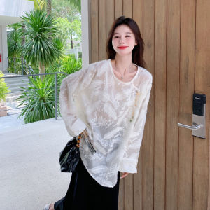 Muted Ivory Feather Embroidery Casual Womens Shirt Short Outerwear Autumn New Style Elegant Leisure Top Fashionable Loose Fit