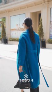 [FREESHIP 0Đ] Áo dạ lông cừu xanh dài tay đính thắt đai eo 99001X34 Toson