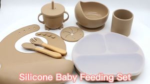 Baby Silicone Bowl Set Dining Tableware Food Grade Feeding Spoon BPA Suction Bib