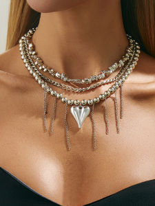 Ingemark Trendy Exquisite Love Heart Pendant Choker Necklace for Women Boho Silver Color Tassel Metal Chain Wedding Neck Jewelry