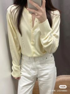 Spring New Style Womens Slim Fit Pure Color round Neck Knitted Open Cardigan Long Sleeve Air Conditioning Shirt Cotton Fabric