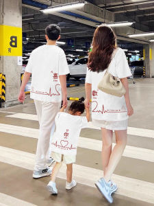 Spring Family Matching Short Sleeve T-Shirts Cotton Pure Cotton Kids And Parents Clothing Summer Class Uniform Four Members Set