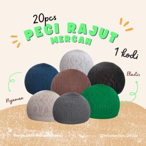 Sekodi 20pcs Peci Rajut Mercan Kopiah Haji Dewasa Anak Bayi Elastis Nyaman