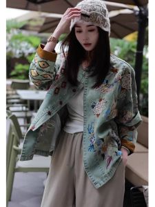 DANTING | Unique Vintage Chinese Style Embroidered Jeans Jacket