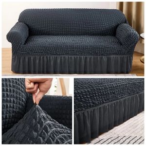 1/2/3/4 Seater Seersucker Sofa Cover with Elastic Skirt Stretch Sofa Protector Removable Slipcover Armchair Cover Elastic Couch Cover
