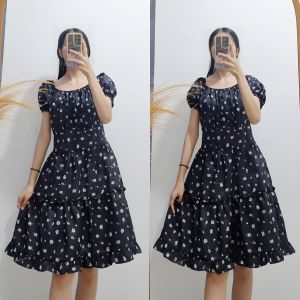 DRESS BOWNIE WANITA SMOCKED BELAKANG CASUAL DRESS