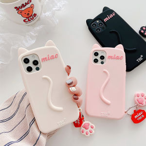 3D ซิลิโคนนิ่มของแมวกันกระแทกที่น่ารักกับจี้อุ้งเท้าแมวสำหรับ iPhone 15 14 Pro Max Plus 13 12 11 Pro Max XS XR X 8 + 7 Plus Girl สูงกว่าหน้าจอเคสโทรศัพท์ใส่โทรศัพท์น่ารักปลอก