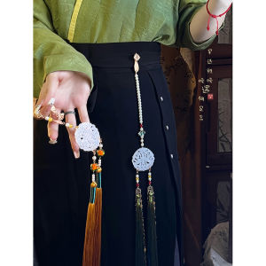 Womens Ethnic Style Waist Accessory Tassel Embellished Chinese Ancient War Robe Jade Pendant Fashionable Traditional Gown