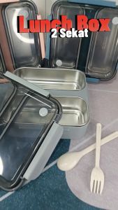 Lunch Box / Kotak Bekal Stainless 1200ML 2 Sekat Free Sendok&Garpu Kotak Bekal Kh0036 -SC