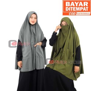 Khimar Jumbo Syari As Syifa Realpict Softpet Magic Pocket - Wolfis Premium Adem Tebal - Gratis Cadar Tali - Hijab Instan Asyifa XXL (Free CADAR)