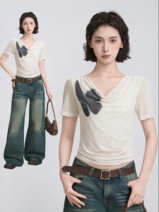 BAIDAIFEI | Summer Cool Sensation Ice Silk Regular Shoulder Short Tee Shirt Slim Fit