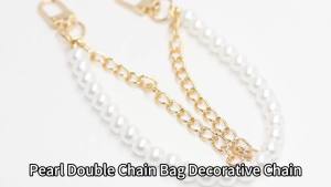 Pearl Chain Handbag Shoulder Strap Fashion Accessory Imitation Pearl Double Layer Beaded Metal Chain For Clothing Bag Purse Gold