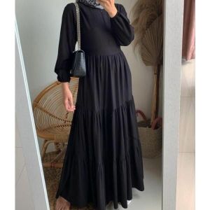 Gamis Kania-Dress Polos Bahan Rayon Tebal Size Ukuran Standar-Jumbo Polos Hitam