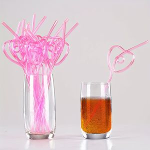 5PCS- creative modeling straws PETG bending modeling strawsFive pack of pink straws