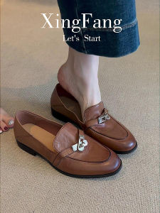 Sheepskin Version Middle-Aged Lock Buckle Design Flat Bottom Slip-On Lazy Person Loafers Horse Buckle Single Shoes Fashionable Casual Loafers
