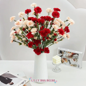 Cụm Cẩm Chướng 5 Nhánh Thân Mốc Trang Trí Nhà Cửa Hàng Sự Kiện. Hoa Lụa Decor
