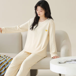 MiiOW | ชุดนอนผู้หญิงผ้าฝ้ายแท้ 100% แขนยาว กางเกงขายาว บางๆ ชุดอยู่บ้าน ทรงหลวม ชุดนอนฤดูร้อน สไตล์เรียบง่าย เหมาะกับผู้หญิงไซส์ใหญ่