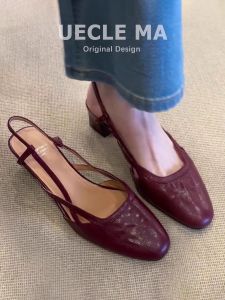 MASHUJIA | Comfy Stylish French Mary Jane Heeled Sandals Red
