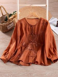 เสื้อเชิ้ตผ้าลินินคอตตอนสไตล์จีนแขนยาวปักลายกระดุมสไตล์ชาติพันธุ์เสื้อชั้นบนของชาติเสื้อชุดฮันฟูสไตล์จีนโบราณ