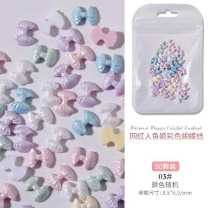 50pcs Nail Art Mermaid Princess Heart Butterfly Knot Shiny Pearlescent Resin Diamond Accessories for Autumn Winter Decorations