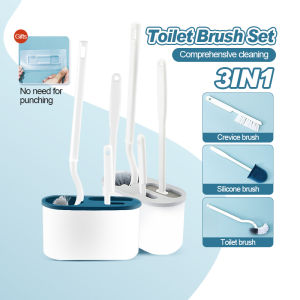 Portable Household Toilet Brush Set 3-in-1 360 ° Global Brush Head PP+TPR Material No Need To Drill Holes For Installation Floor/hanging Dual Selection