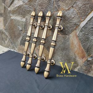 Handle Pintu Rumah Kuningan Motif Monas Sawo Antik 51 cm 4 Pcs