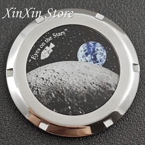 Moon Earth Pattern Watch Case Back Stainless Steel Watch Bottom Cover For Modified Watch Fit VK63 Movement For Speedmaster Case