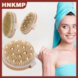 HNKMP 1ชิ้นแปรงนวดตัวทำจากไม้แปรงอาบน้ำขนแปรงธรรมชาติแปรงสปาขนนุ่มแปรงทาผิวกายแบบเปียกสำหรับผู้ชายผู้หญิง