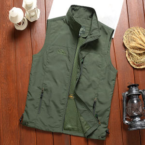 2024 New Outdoor Casual Photography Vest Thin Spring Autumn Fishing Mid-Youth Jacket Customizable LOGO Nylon Fiber Mens Vest