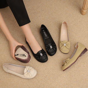 Casual Comfortable Soft Leather Flat Bottom Womens Shoes Anti-Slip Soft Sole Durable Fashionable All-Season Slip-On Footwear