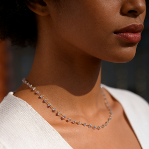 MOON GIRL | Triangle Glass Beads Chain Necklace for Women Handmade Stainless Steel Tarnish Free Choker Necklace Femme Jewelry Accessories