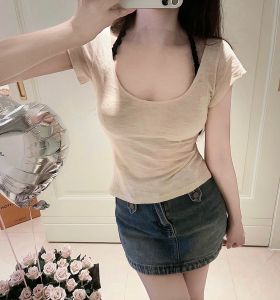 Superpraire Wangliuxian Bamboo ผ้าฝ้าย สลิมฟิต เสื้อยืด ลำลอง คอยูแขนสั้นสวมใส่ทุกวัน ผู้หญิง แฟชั่น เสื้อท่อนบน