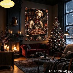 VIKAMA Creepmas Skeleton Sweethearts Lantern Luna Crucifix Tấm Thảm Treo Tường Victoria Nghĩa Trang Chủ Đề Trang Trí Nhà Nghệ Thuật Cho Phòng Ngủ Phòng Khách