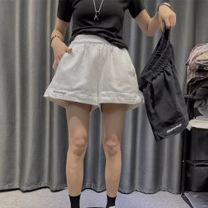 Quần Short Denim Ống Rộng Thêu Chữ Cạp Cao Cho Nữ Mùa Hè 2022 Quần Ống Rộng Thoải Mái Quần Short Denim Phong Cách Hàn Quốc