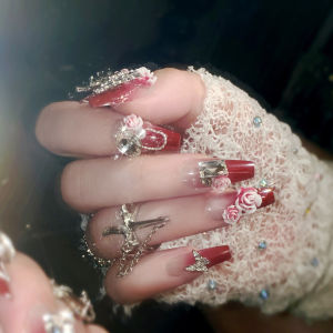 Ready Stock 30pcs/set Mid-length Alloy Butterfly Decoration Glossy Fake Nails Without Glue [with tool kit]