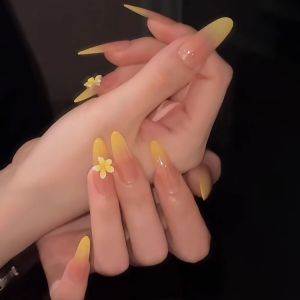 GC Mango Ice Blossom 2025 New Handmade Wearable Long Gradient 3D Egg Flower White Enhancing Nail Tips Premium Sensation