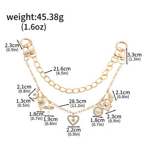 Heart Shaped Alloy Handbag Chain Double Row Rhinestone Pendant Metal Decorative Chain Fashion Multi Purpose Accessory For Bags