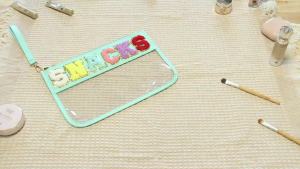 Snack Bag for Travel - Clear Chenille Varsity Letter Flat Pouch with Zipper Waterproof Clear Nylon Preppy Patch Makeup Cosmetic tote Bags for Women Girls