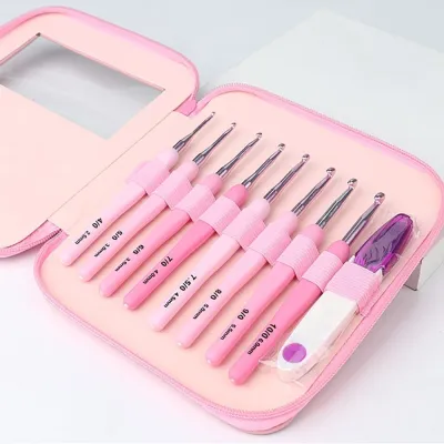 9pcs Crochet Hook Kit 2.5-6mm Ergonomic Soft Handle Aluminum Hooks Set with 8 Sizes for DIY Crafts Knitting Crocheting Supplies