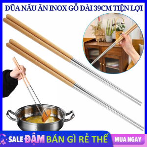Đũa Inox Cán Cầm Gỗ Kháng Khuẩn 39cm Cao Cấp - Đũa Dài Chiên Xào Nấu Ăn Chống Bỏng Chịu Nhiệt Chống Trơn Trượt - Đũa Gỗ Inox Đũa Nấu Ăn