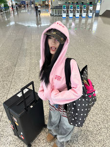 เสื้อสเวตเตอร์คาร์ดิแกนมีฮู้ดแบบลำลองแขนยาวลายตัวอักษรโกธิคสีชมพูอเมริกันสำหรับผู้ชายและผู้หญิง ฤดูใบไม้ร่วง 2012