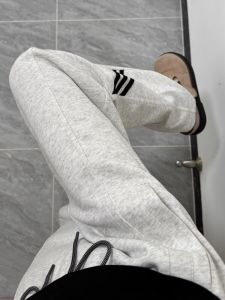 กางเกงวอร์มทรงตรงผู้ชาย กางเกงขายาวทรงหลวมสไตล์ฮิปฮอป สีเทา-สีชมพู กางเกงขายาวทรงตรง ทรงสลิมฟิต ทรงหลวม กางเกงขายาวทรงหลวม