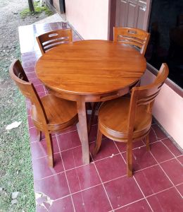 KURSI MAKAN MINIMALIS MEJA BULAT KAYU JATI