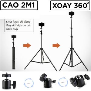 Giá Đỡ Điện Thoại Chụp Ảnh 2.1 m Quay Video Chân Máy Tripod Cây Livestream Có Kẹp Chắc Chắn