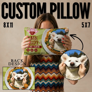 Custom Photo Pillow Personalized Picture Pillow Funny Ramen Noodle Pillow Customized Face Pillow Gift for Boyfriend Girlfriend Couple Family Friend Pet Dog Cat Birthday Anniversary Gift