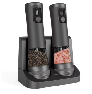 2026 New Electric Salt and Pepper Grinder Set with 5 Adjustable Coarseness Levels LED Display Designed for One-Handed Cooking
